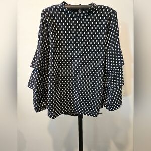 LOFT WOMEN'S GEO TIERED RUFFLE SLEEVES BUTTON-DOWN IN BACK BLOUSE SIZE MEDIUM